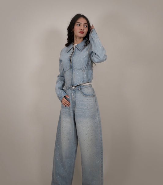 Blue Rhinestones Cord Set