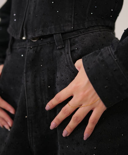 Black Rhinestones Cord Set